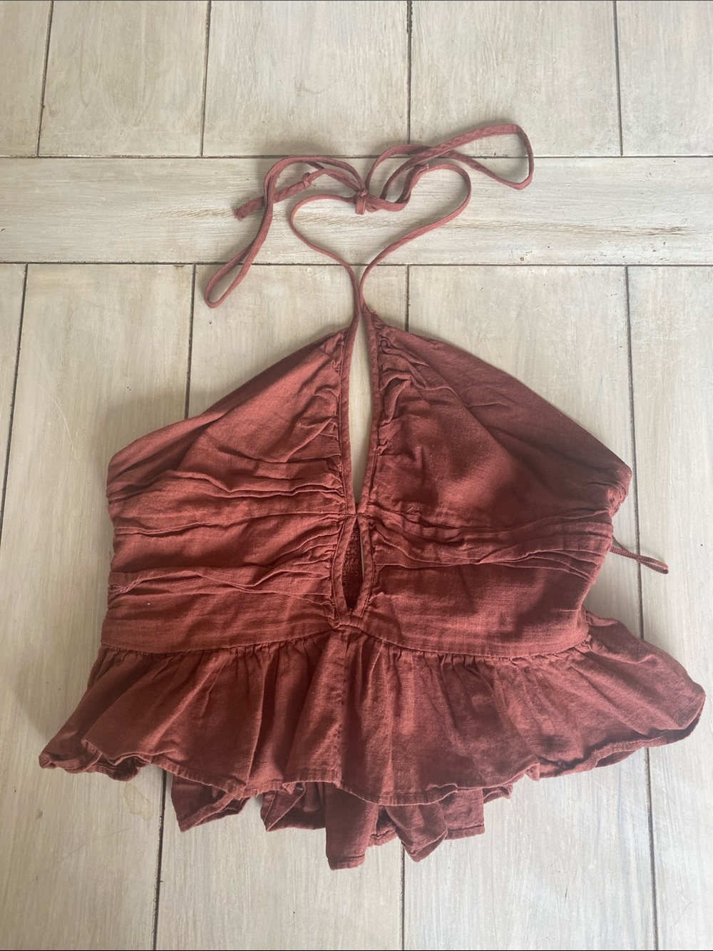 Free People Brown Ruffle Halter Blouse Small